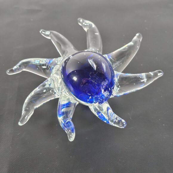 Handmade Handblown Clear/Cobalt Blue Art Glass Octopus Figurine Paperweight - Picture 9 of 12
